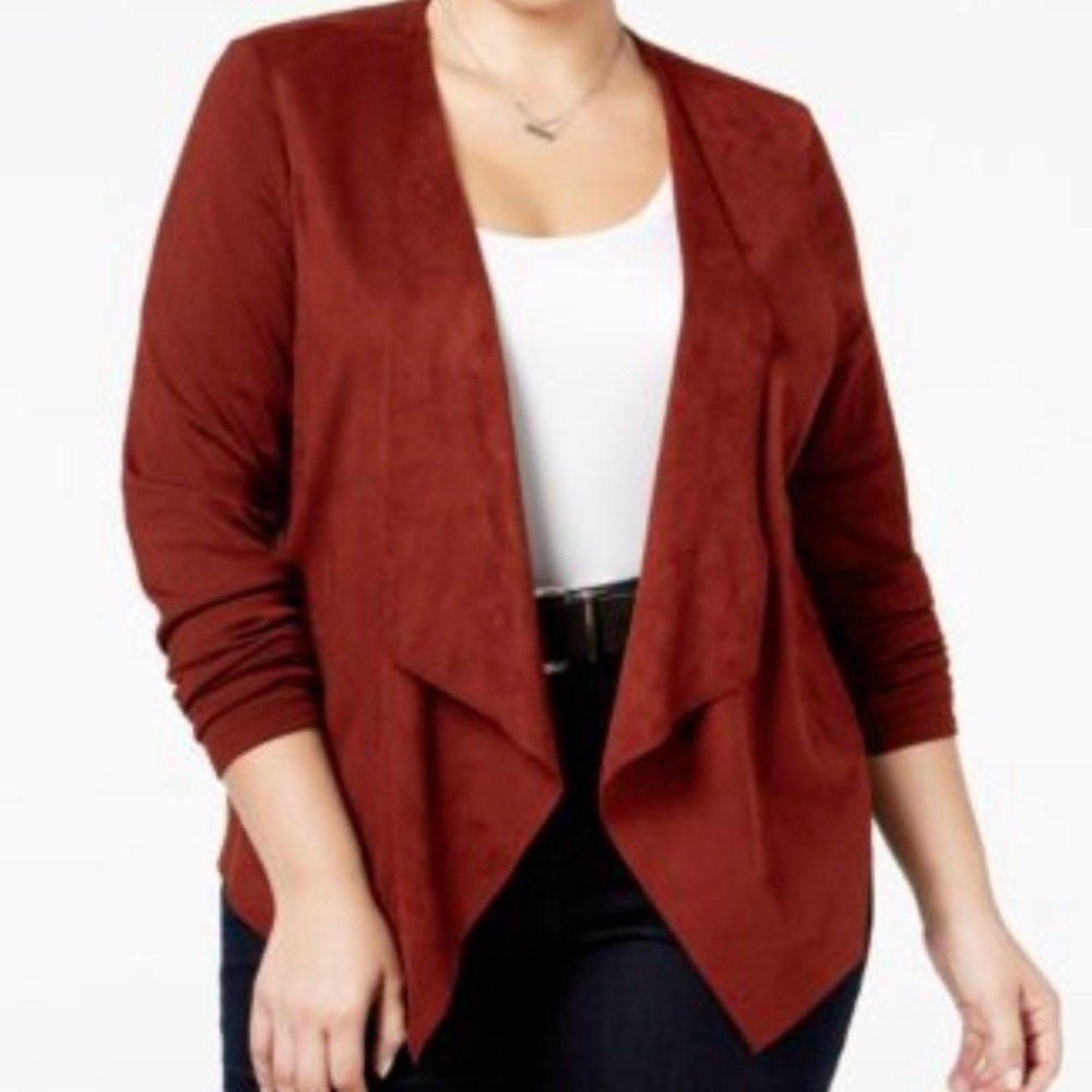 NEW INC Plus Faux-Suede Draped Open Cardigan 2X